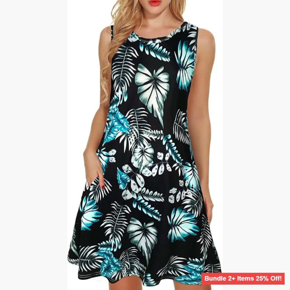 Floral Sundress with Pockets Loose Fit Sleeveless Summer Dress
